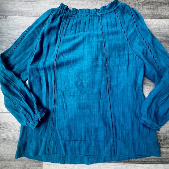 Sundance Artist Dream Top Blouse Boho Romantic Ruffle Lagenlook Teal Peasant - Picture 2 of 8